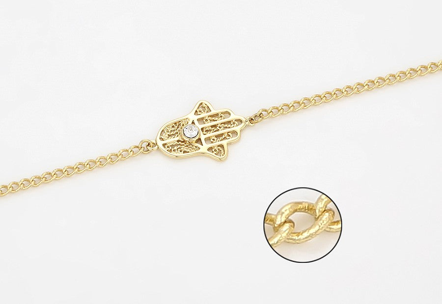 14K Gold Plated Hamsa Hand Bracelet with Crystal image 2