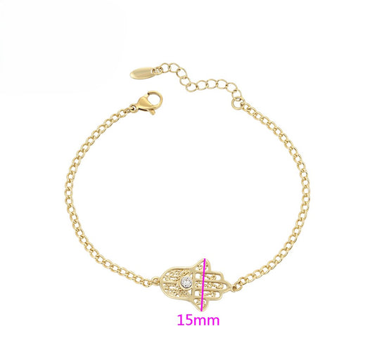 14K Gold Plated Hamsa Hand Bracelet with Crystal image 1