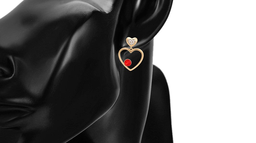 Gold Plated Heart Drop Earrings with Red and Clear Crystals image 4