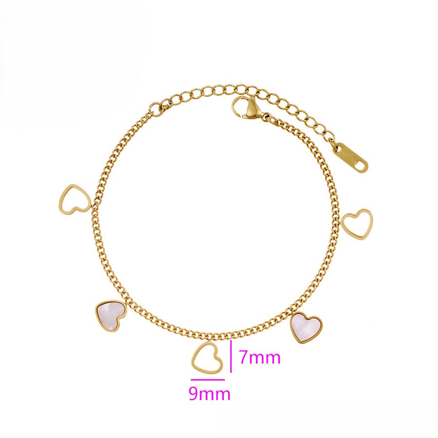 14K Gold Plated Heart Charm Bracelet with Mother of Pearl Accents image 2