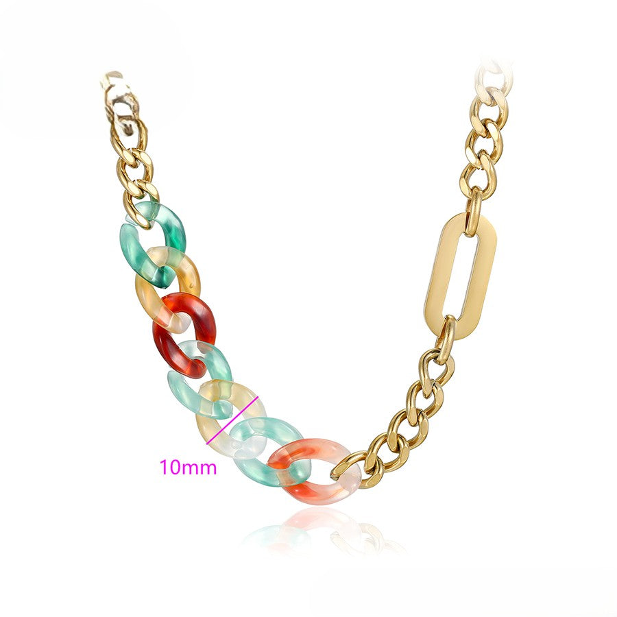 Stylish Gold Link Chain Necklace with Vibrant Acrylic Inserts image 3