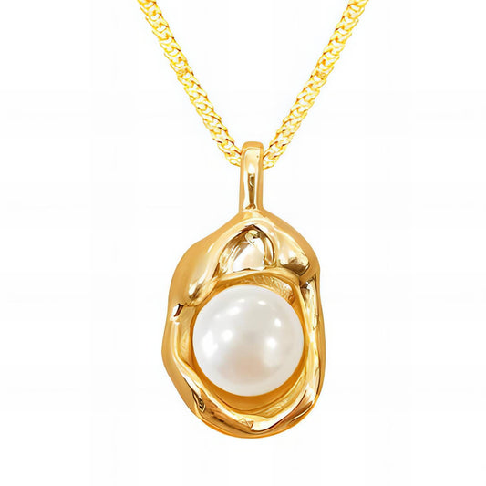 18K Gold Plated Stainless Steel Organic Pearl Pendant Necklace image 1
