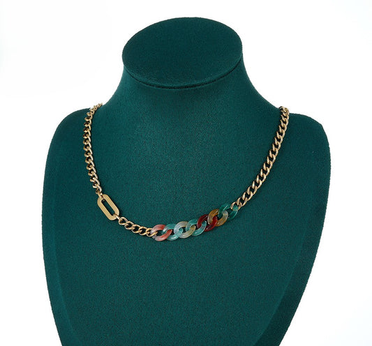 Stylish Gold Link Chain Necklace with Vibrant Acrylic Inserts image 1