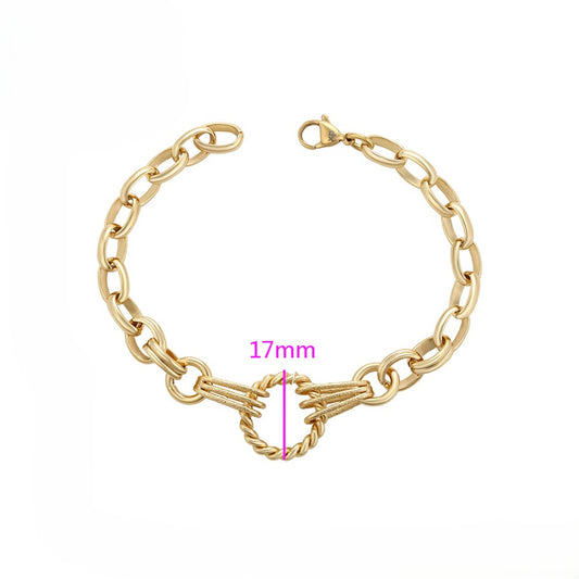 14K Gold Plated Chunky Link Bracelet with Textured Rope Circle Accent image 1