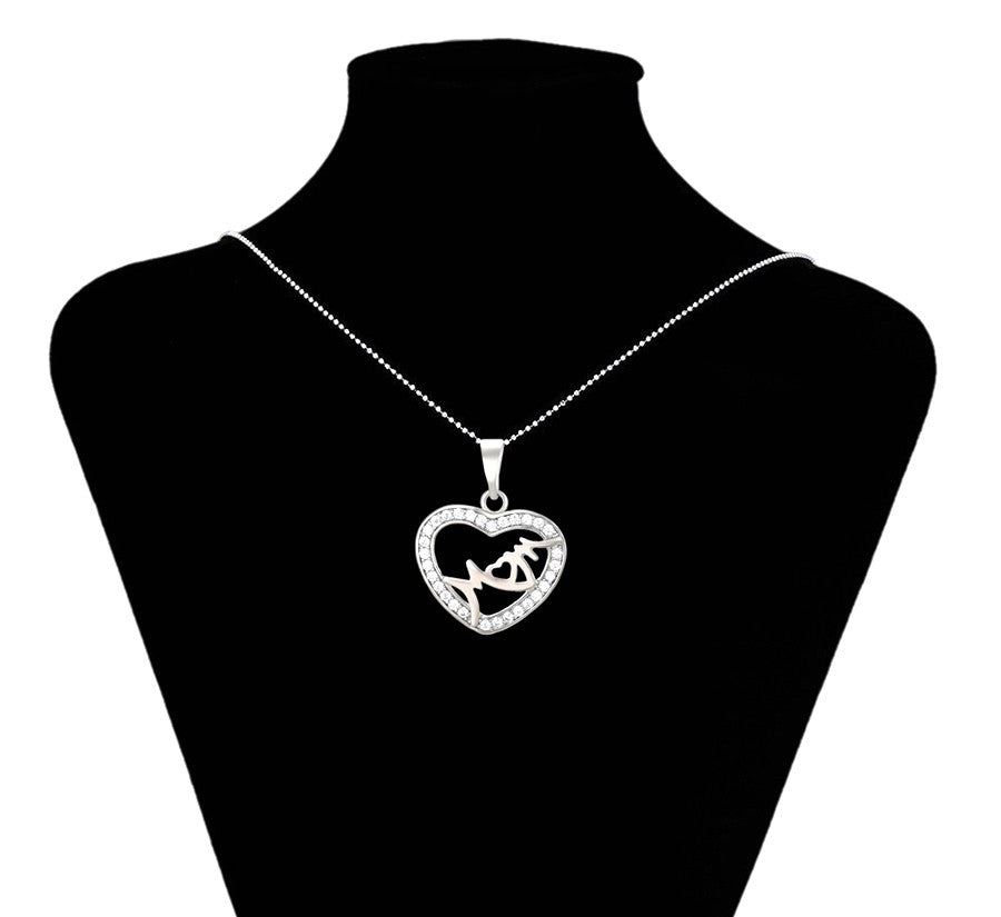 Sterling Silver Mother and Child Heart Pendant with Crystal Accents image 3