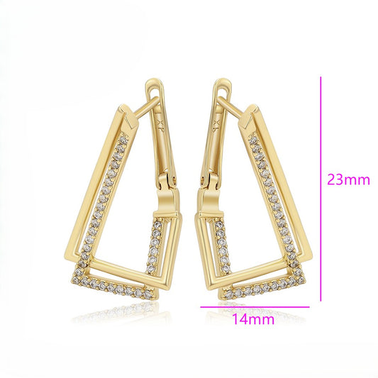 Geometric 14K Gold Plated & Crystal Triangle Hoop Earrings image 1
