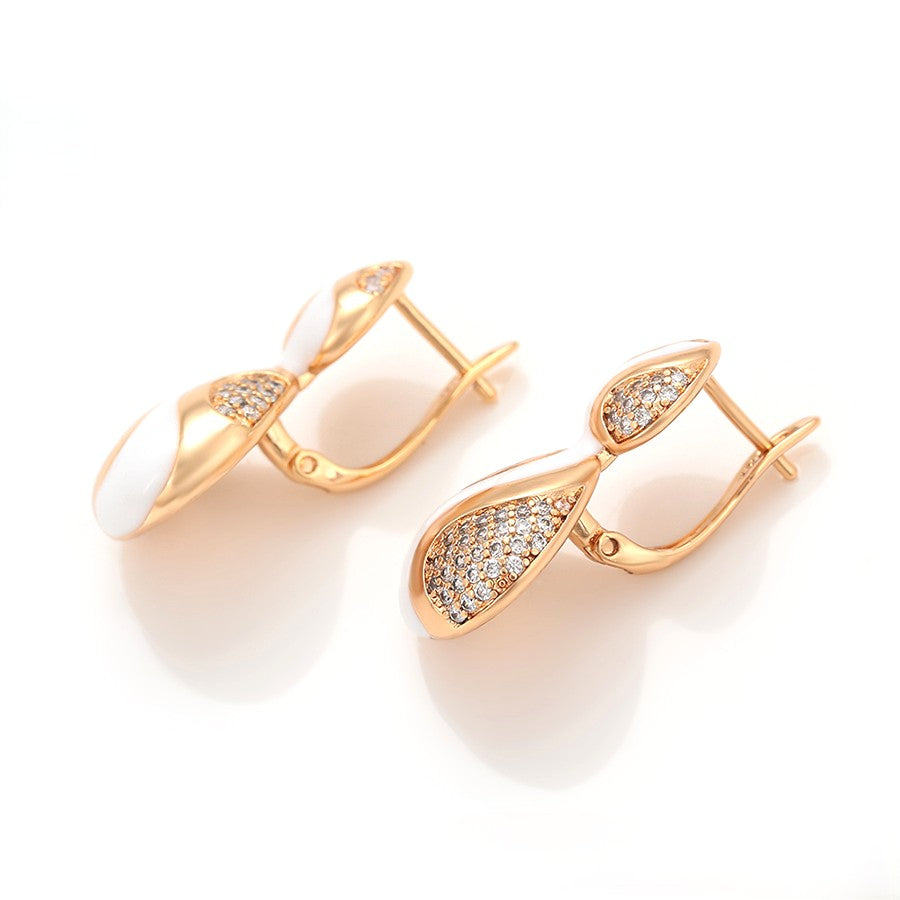 Unique S-Shape Earrings with White Enamel Accents and Crystal Embellishments image 3