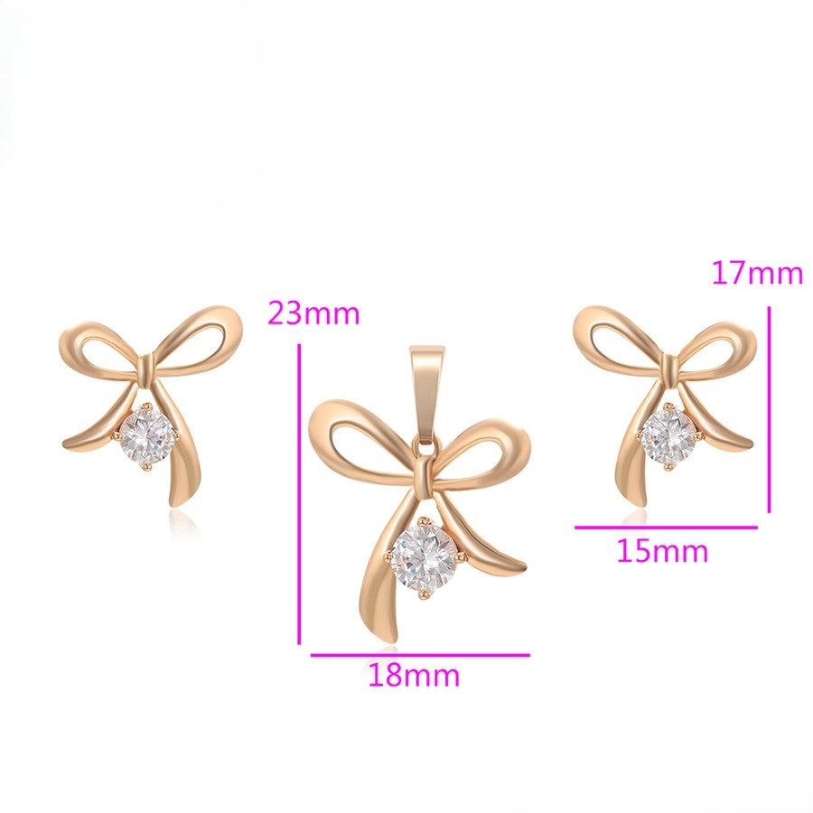 18K Gold Plated - Rose Gold Bow Jewelry Set with Crystal Accents image 3