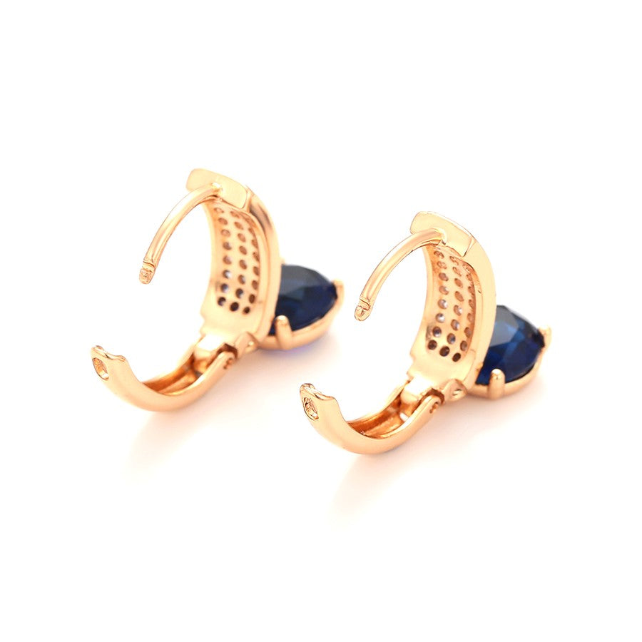 Rose Gold Blue Sapphire and Crystal Drop Earrings - 18K Gold Plated image 4