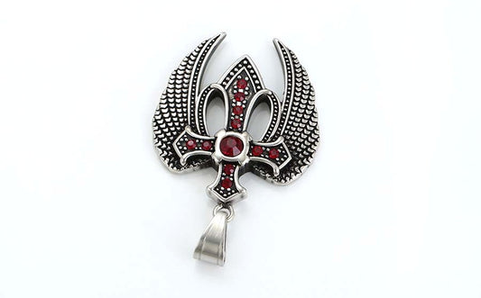 Sterling Silver Angel Wings Cross Pendant with Red Crystals image 1