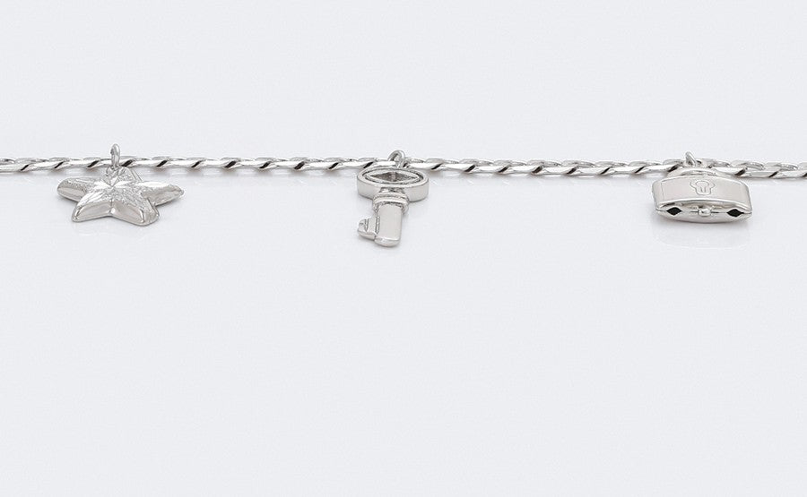 Sterling Silver Plated Charm Anklet with Star, Key, Lock, Leaf & Bird/Horse Char image 4
