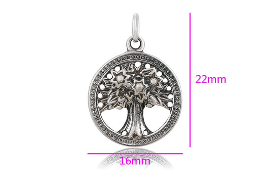 Tree of Life Charm in Sterling Silver with Circular Border Pendant image 1