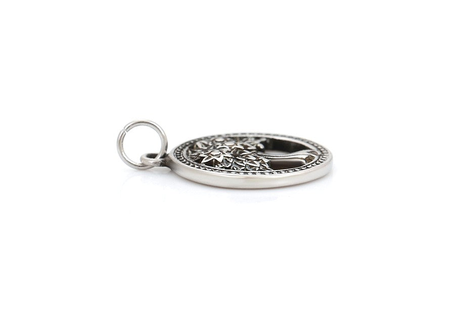 Tree of Life Charm in Sterling Silver with Circular Border Pendant image 3