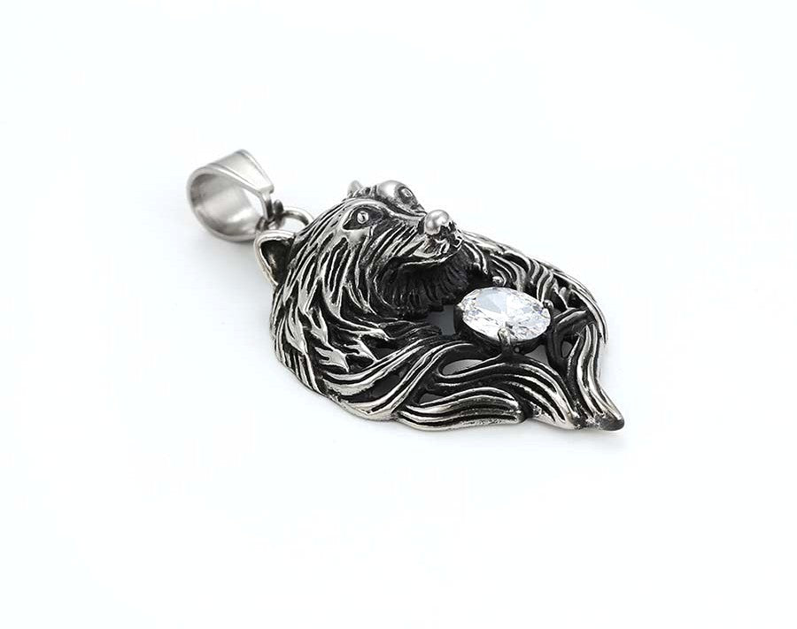 Wolf Charm in Sterling Silver with White Gemstone - Howling Wolf Pendant image 4