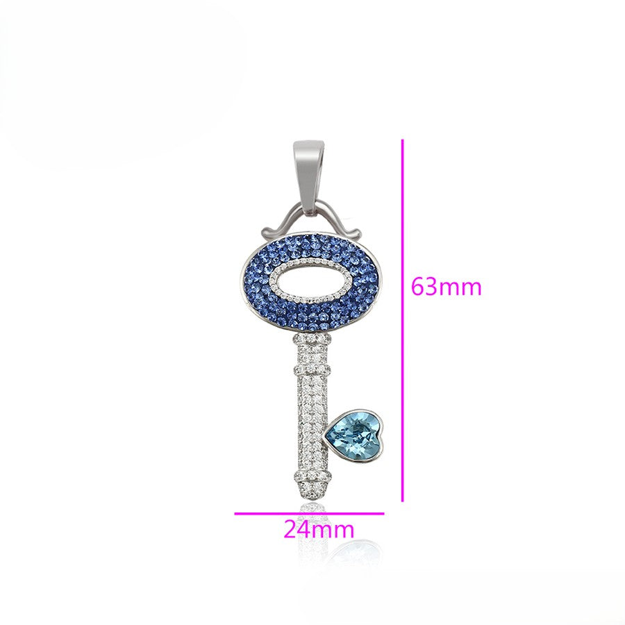 Crystal Key Charm in Sterling Silver with Blue Heart Accent image 2