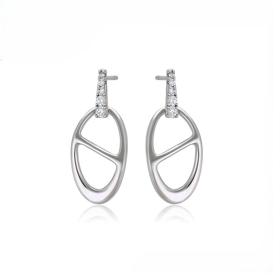 Silver Open Oval Dangle Earrings with Crystal Pave Stud image 2