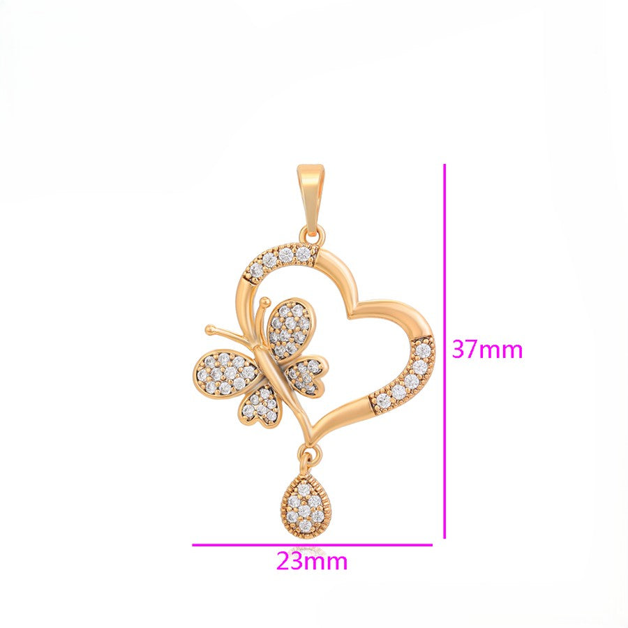 18K Gold Plated Open Heart & Butterfly Pendant with Pave CZ Crystals image 2