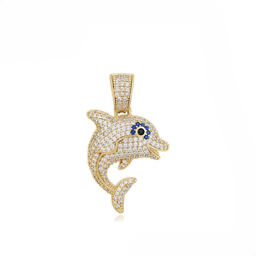 14K Gold Plated Iced Out Dolphin Pendant image 3