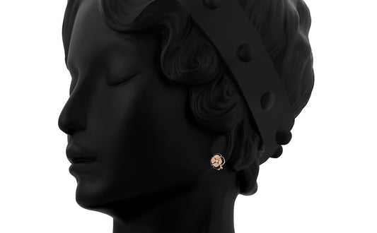 Gold Plated Black Enamel Flower Earrings with Crystal Pave image 1