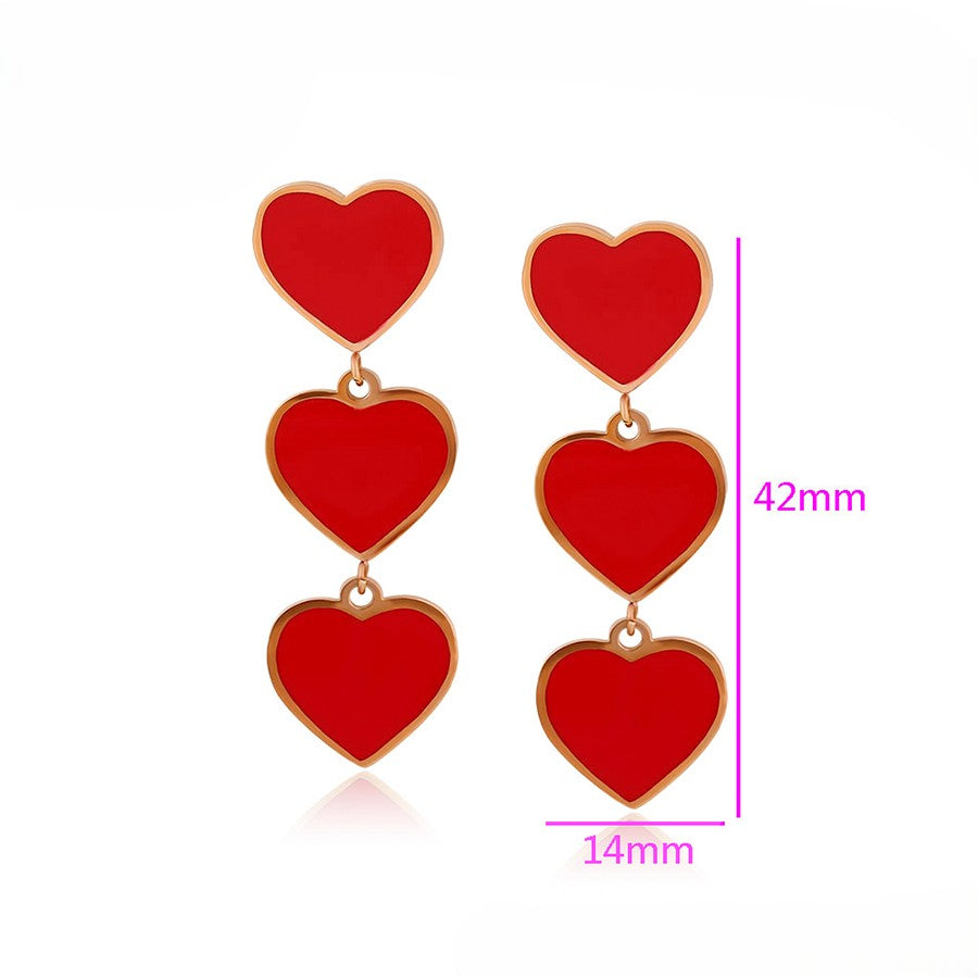 Red Double Heart Drop Earrings image 3