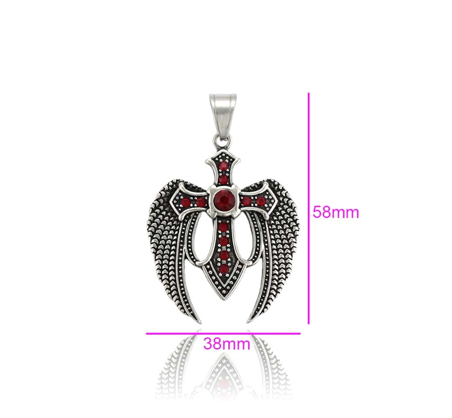Sterling Silver Angel Wings Cross Pendant with Red Crystals image 2