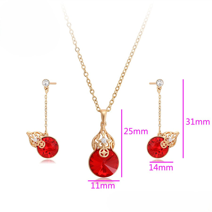 18K Gold Plated Red Crystal Gourd Pendant Necklace & Drop Earrings Set image 4