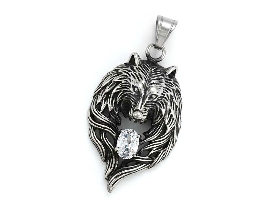 Wolf Charm in Sterling Silver with White Gemstone - Howling Wolf Pendant image 3