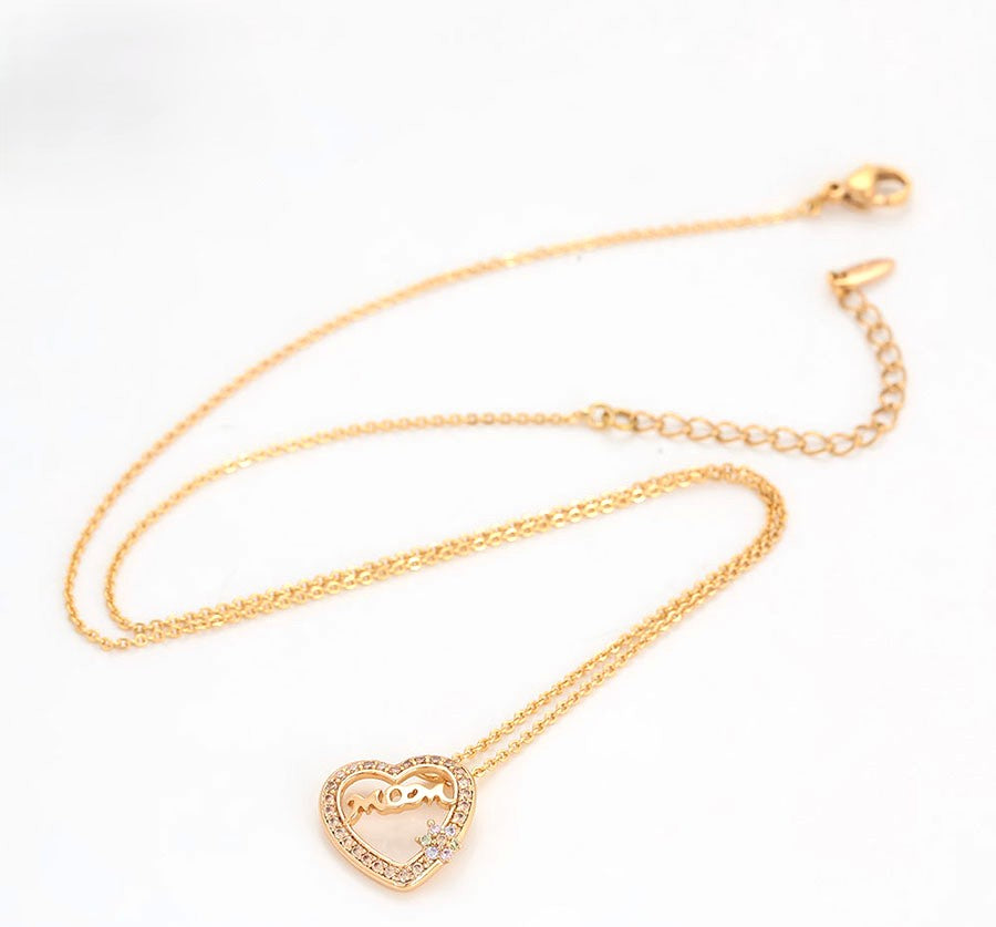 "Mom" Heart Pendant Necklace with Crystal Accents - 18K Gold Plated image 2