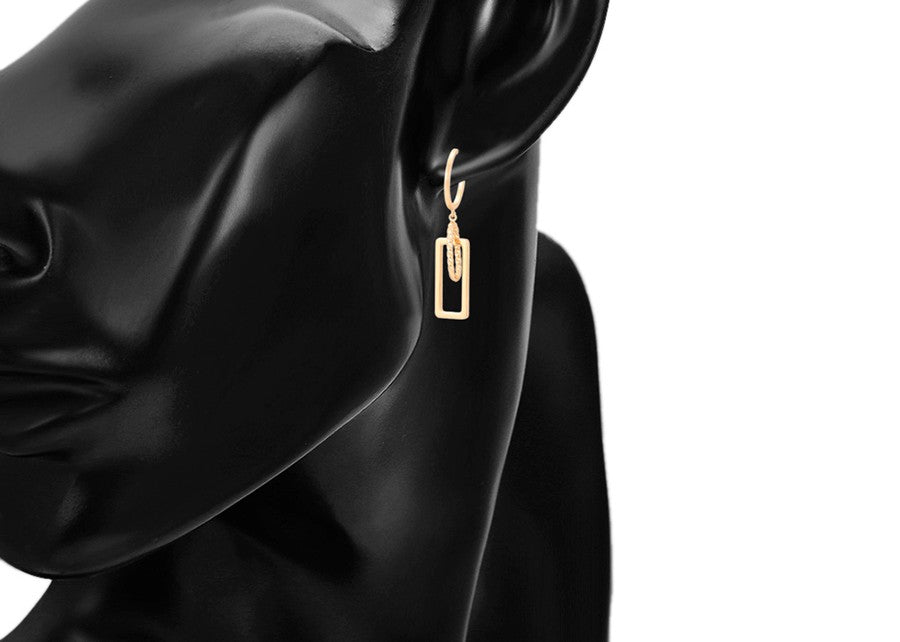 Stylish 18K Gold Plated Rectangle and Chain Earrings image 5