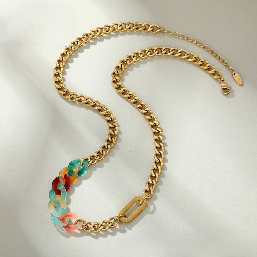 Stylish Gold Link Chain Necklace with Vibrant Acrylic Inserts image 4
