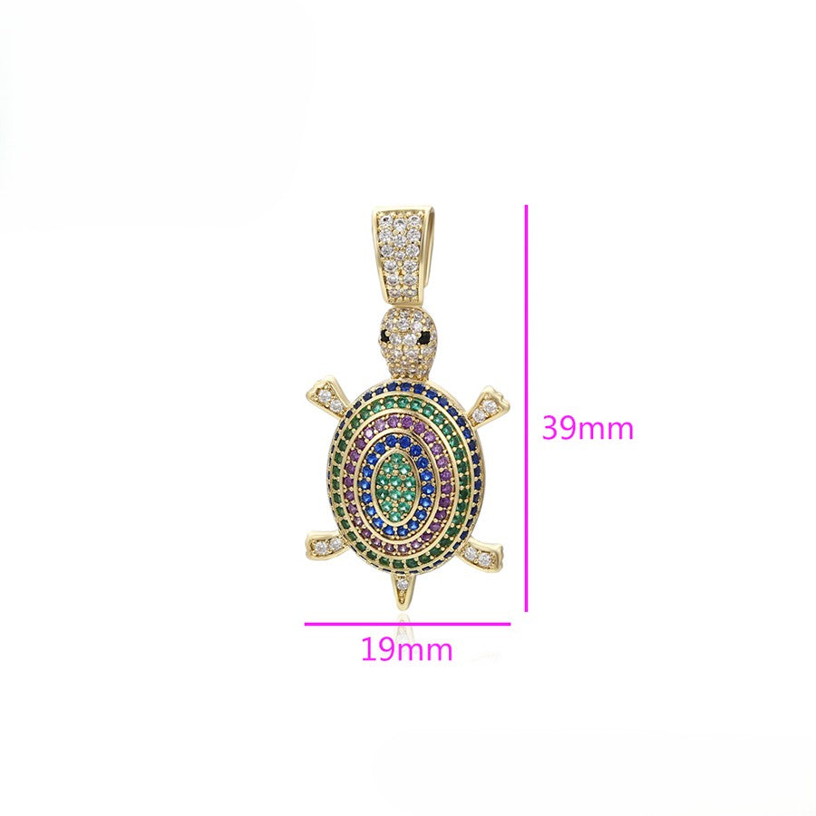 14K Gold Plated Turtle Pendant with Colorful Crystal Pave image 1