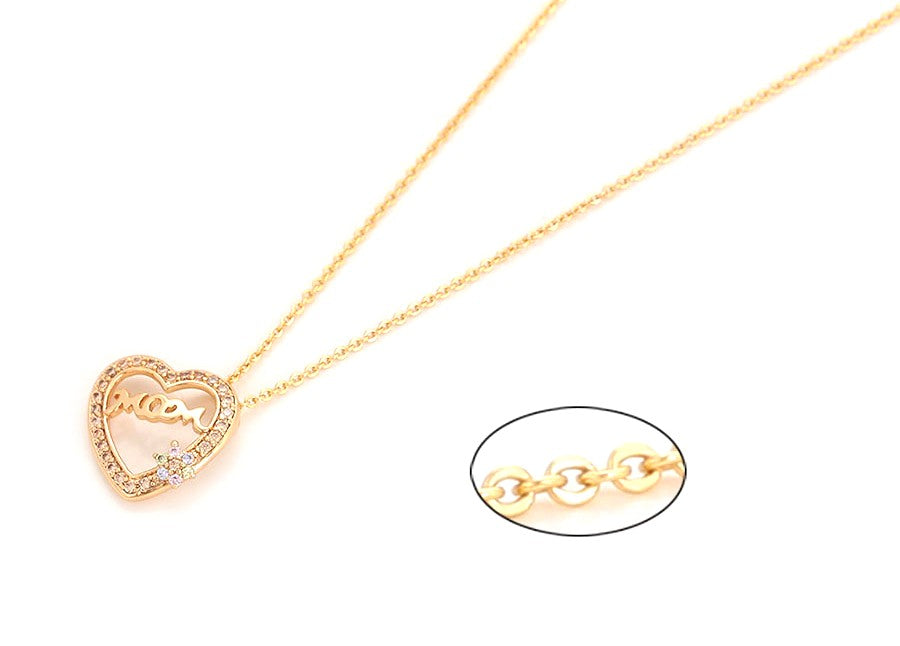"Mom" Heart Pendant Necklace with Crystal Accents - 18K Gold Plated image 3