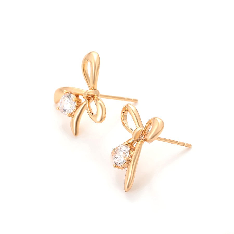 18K Gold Plated - Rose Gold Bow Jewelry Set with Crystal Accents image 2