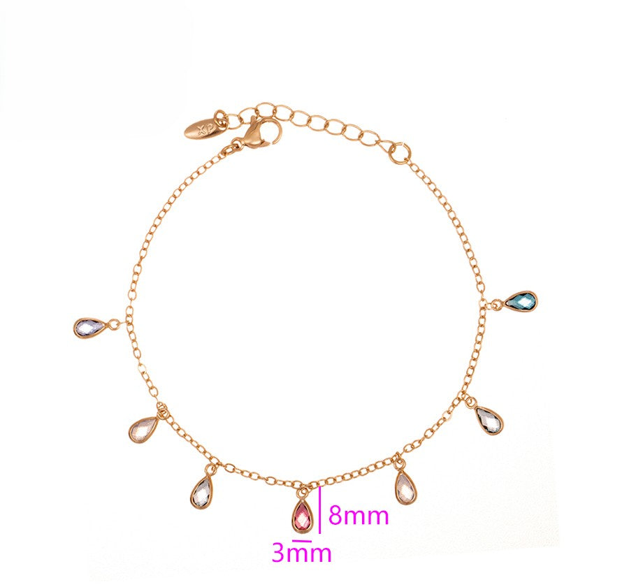 14K Gold Plated Teardrop Crystal Charm Colorful Bracelet image 2
