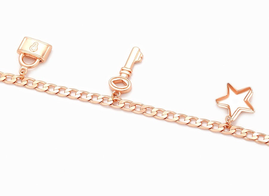 Rose Gold Charm with Lock, Key, Star, Arrow, and Leaf Anklets image 4