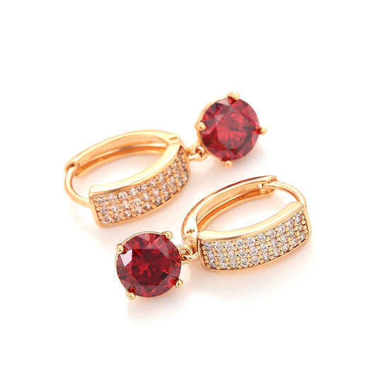 Rose Gold Red Sapphire and Crystal Drop Earrings - 18K Gold Plated image 1