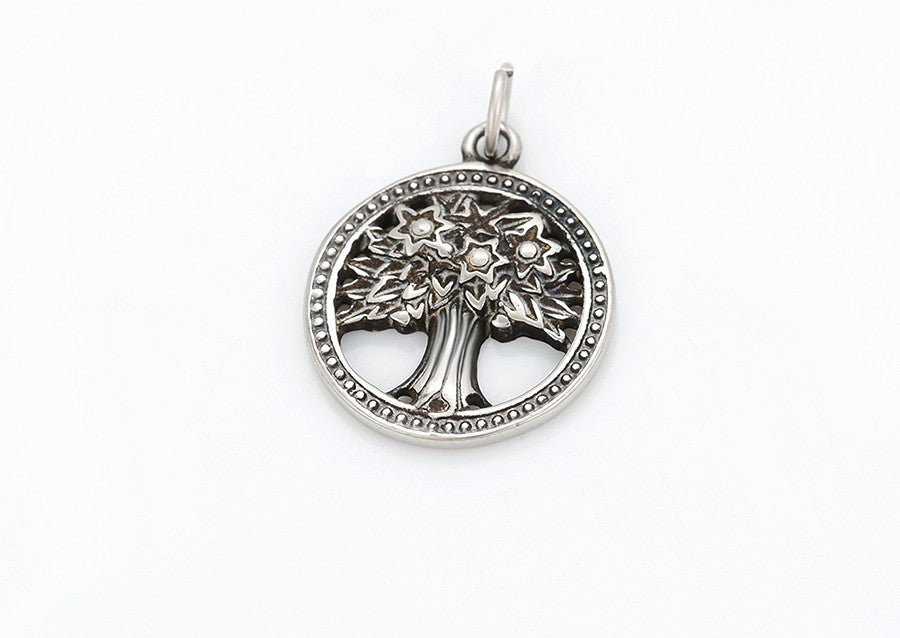 Tree of Life Charm in Sterling Silver with Circular Border Pendant image 2