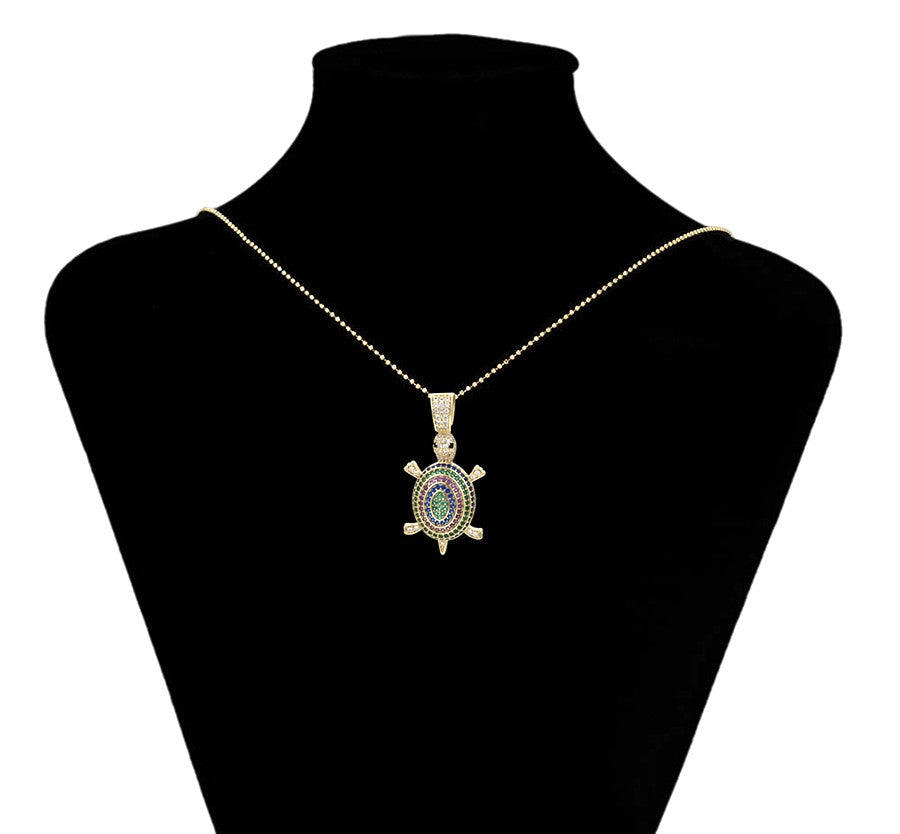 14K Gold Plated Turtle Pendant with Colorful Crystal Pave image 4