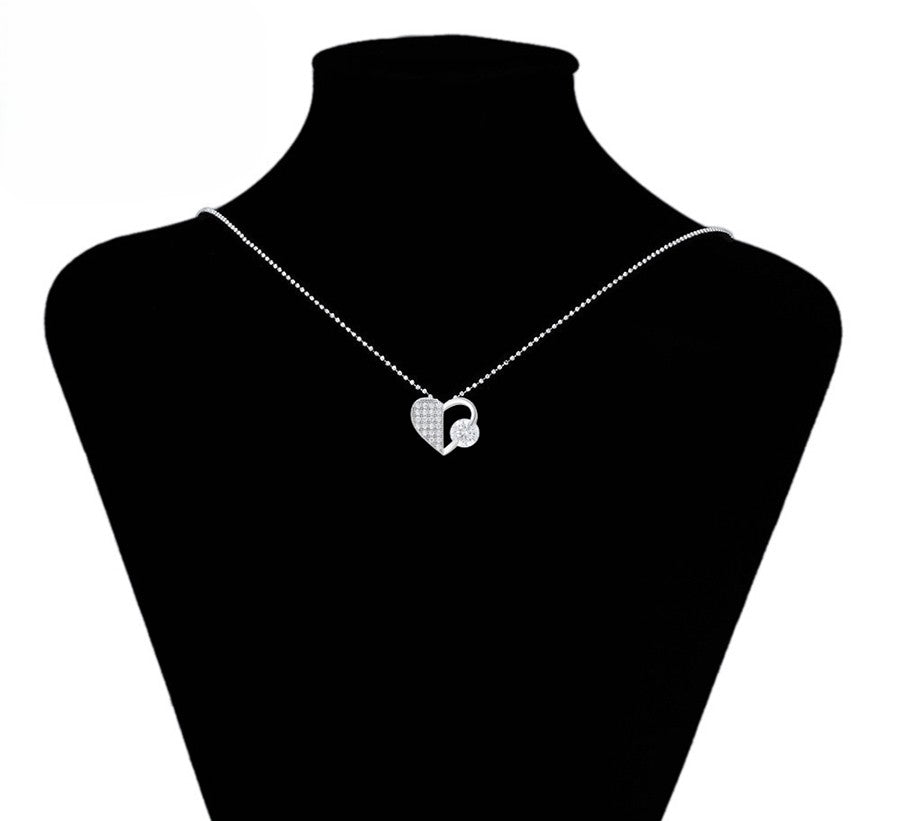 Stylish White Gold Heart Necklace with Pave Crystals and Solitaire Moissanite image 3