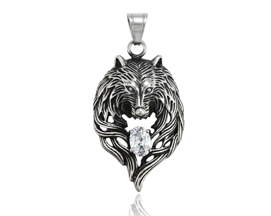 Wolf Charm in Sterling Silver with White Gemstone - Howling Wolf Pendant image 0
