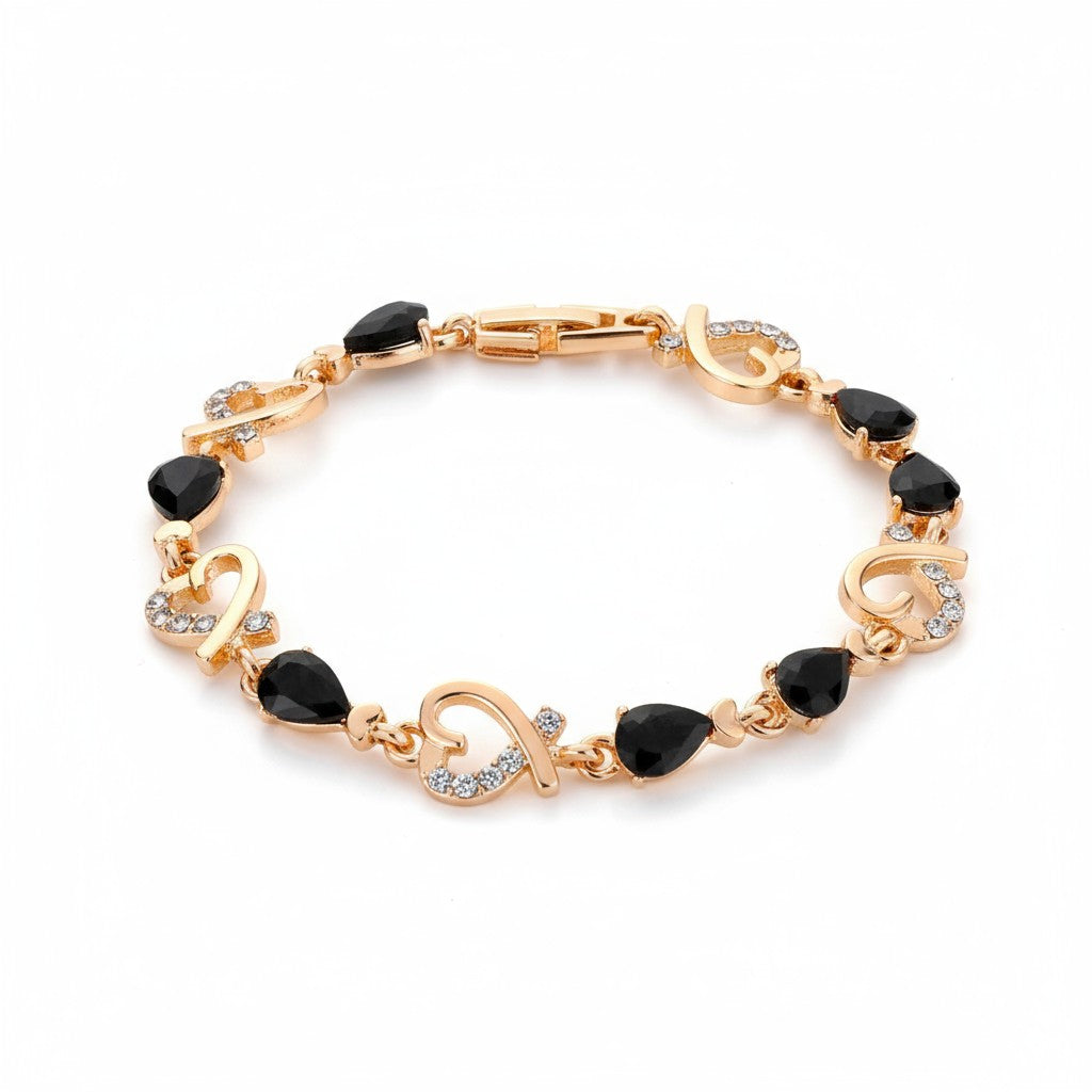 Hollow Love Heart Link Bracelet with Style Gems
