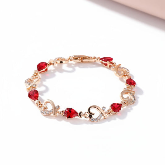 Hollow Love Heart Link Bracelet with Style Gems