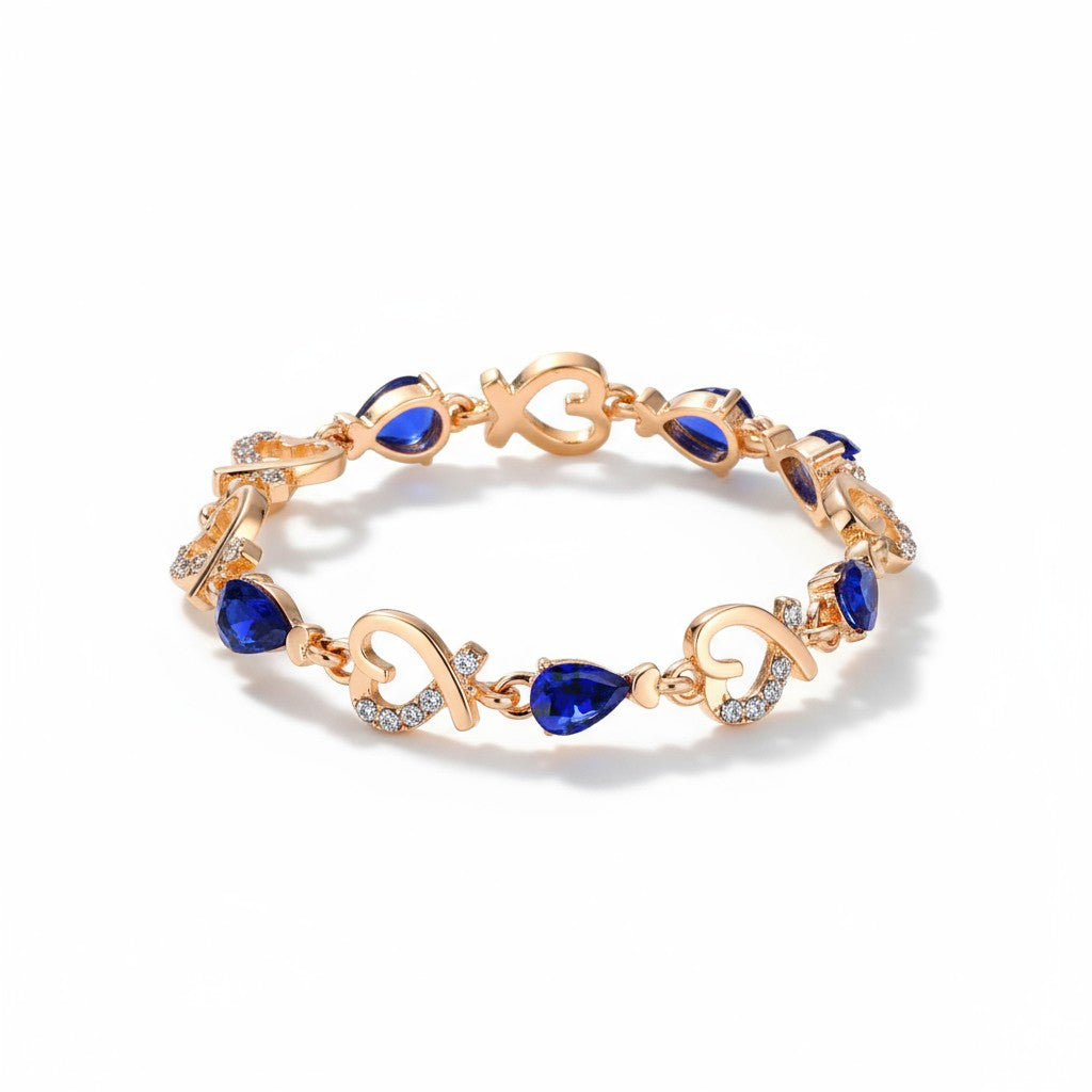Hollow Love Heart Link Bracelet with Style Gems