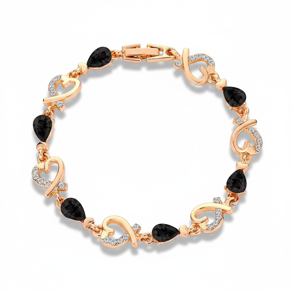 Hollow Love Heart Link Bracelet with Style Gems
