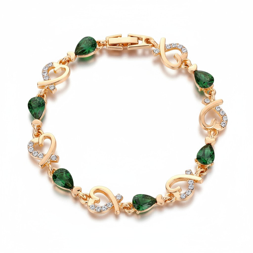 Hollow Love Heart Link Bracelet with Style Gems