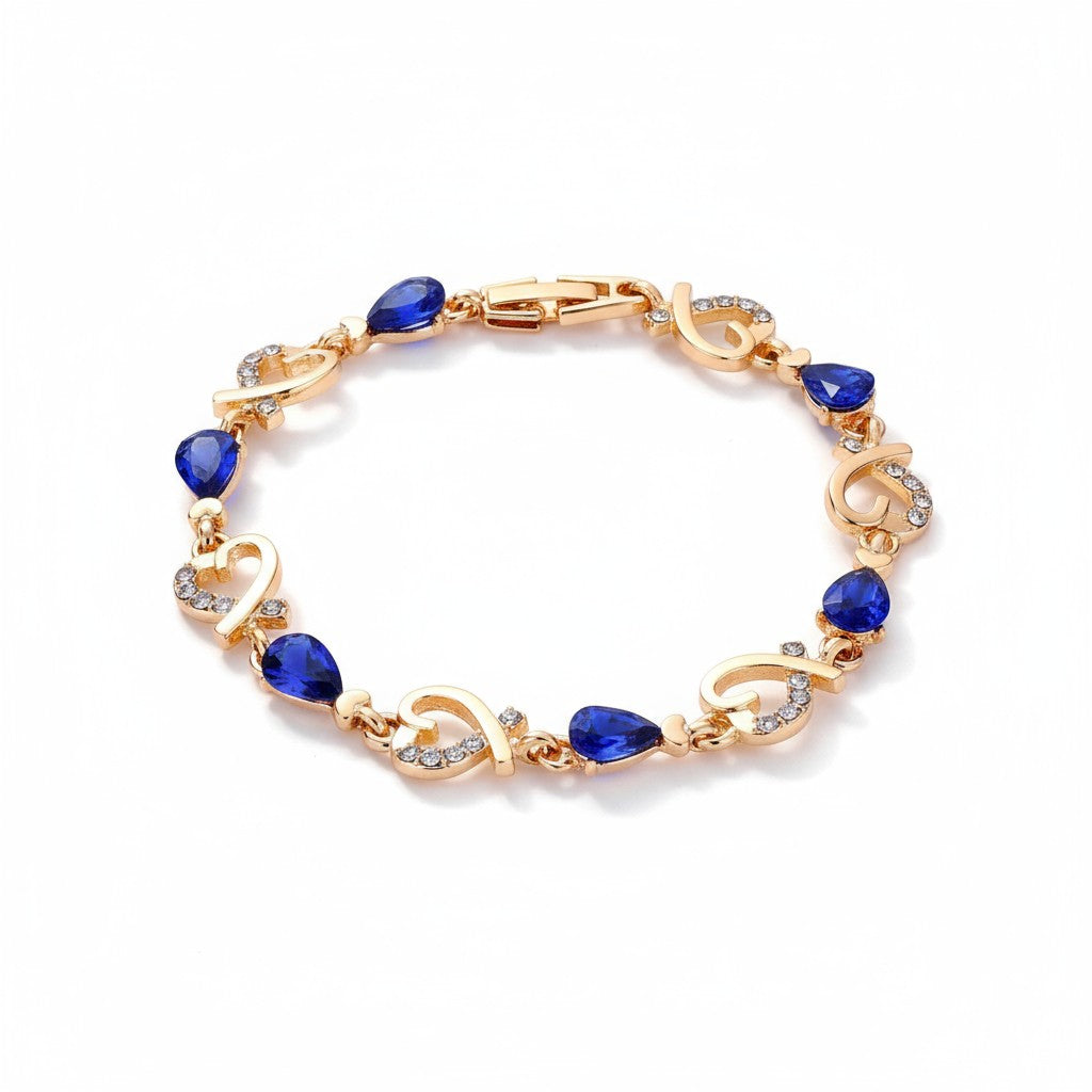 Hollow Love Heart Link Bracelet with Style Gems