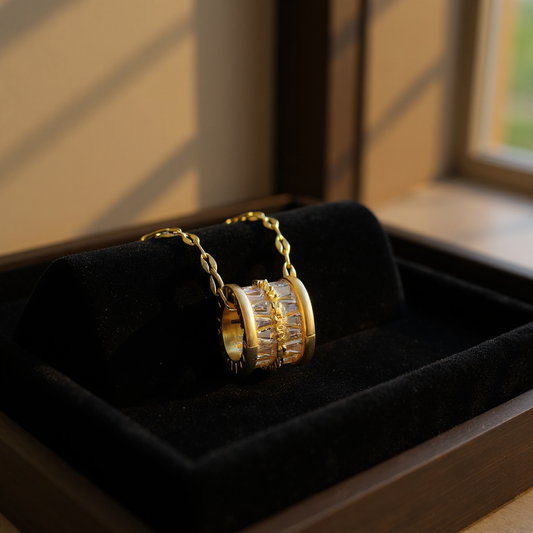 18K Gold Plated Stainless Steel Crystal Cylinder Pendant Necklace