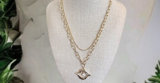 14K Gold Plated Elegant Gold Layered Necklace with Pearl Charm Pendant