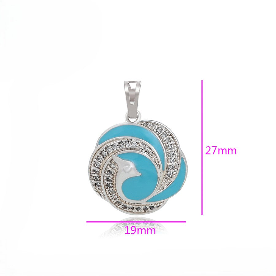 Silver & Turquoise Bird Pendant with Pave Crystals image 4