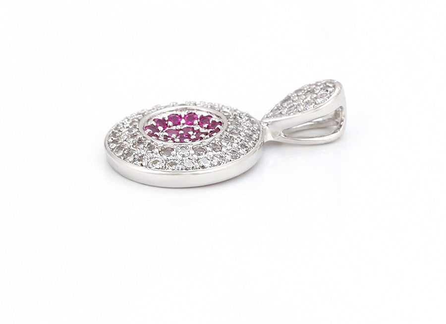 Round Ruby and Diamond Halo Pendant in Platinum Plated image 3